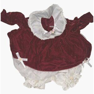 Vintage Baby Velvet & Lace Dress Set With Bloomers